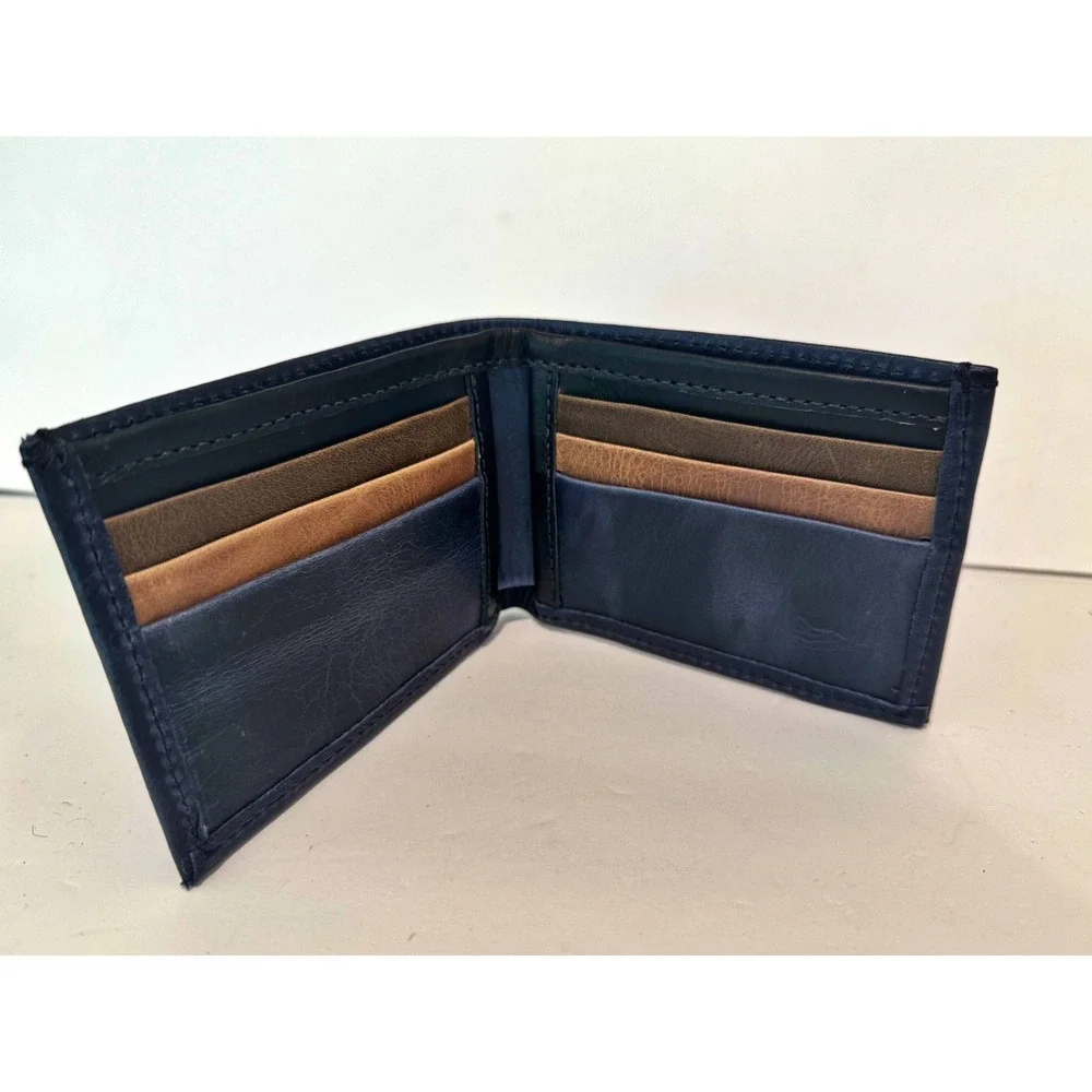 NWT Artisan Handmade Mens Bifold Genuine Leather Wallet Black